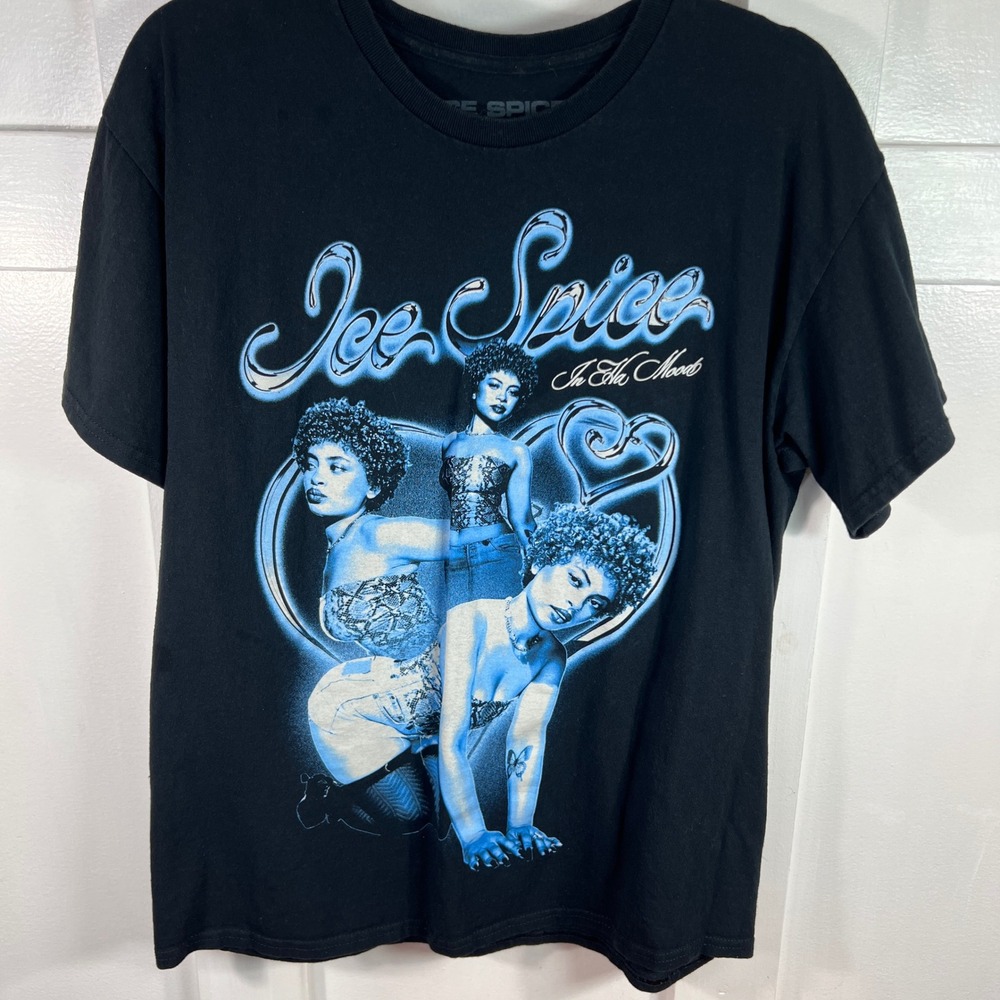 Ice Spice In‎ The Mood Graphic T-Shirt Black Blue Photo Print Large 2023 Merch